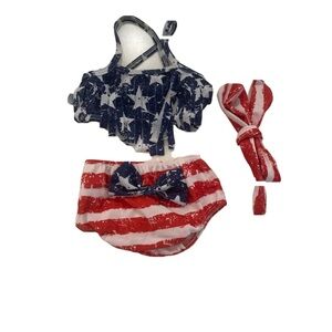 American Flag Two Piece Bikini with Fringe Baby Girl Toddler Size 12m Swim